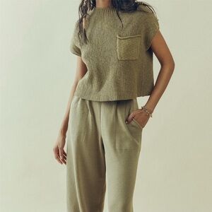 Free People Olive Knit Jogger Set